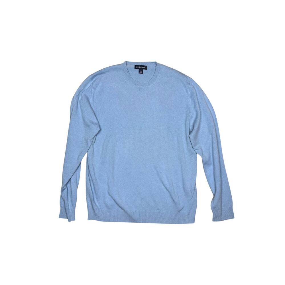 Vintage 90s Lands End Light Blue Cashmere Crew Neck Sweater Men's Medium - Picture 2 of 5
